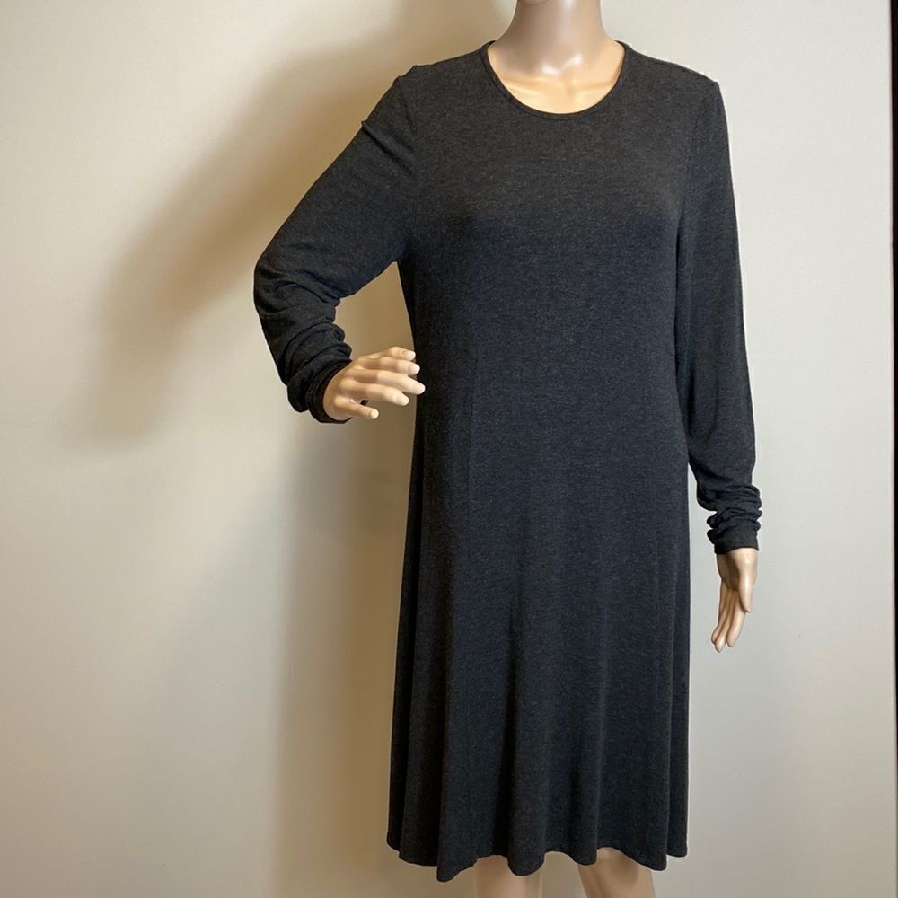 Eileen Fisher dark gray long sleeve stretch jersey dress size M